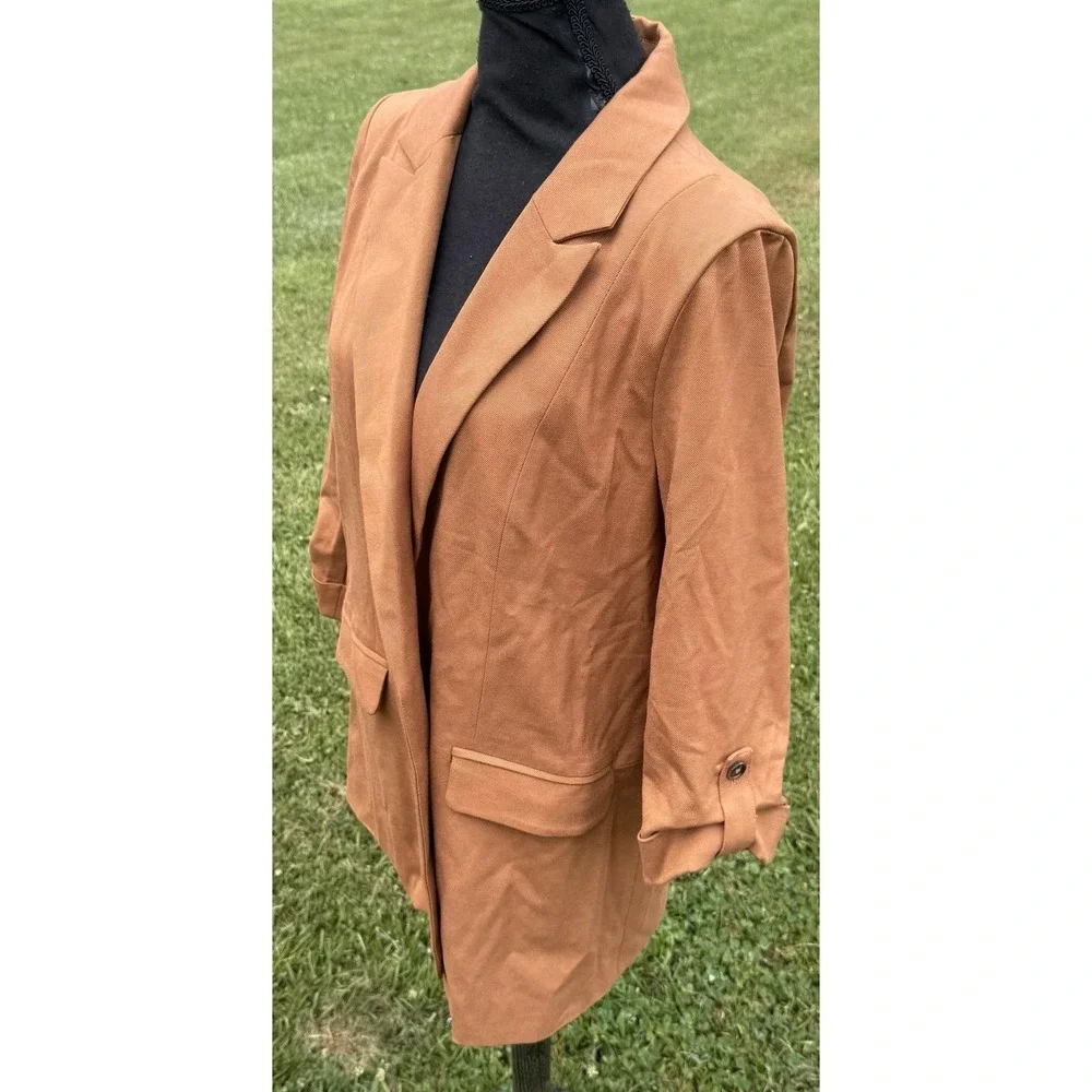 Skies Are Blue Blazer Womens L Brown Boyfriend Oversized Open Front Lined Jacket